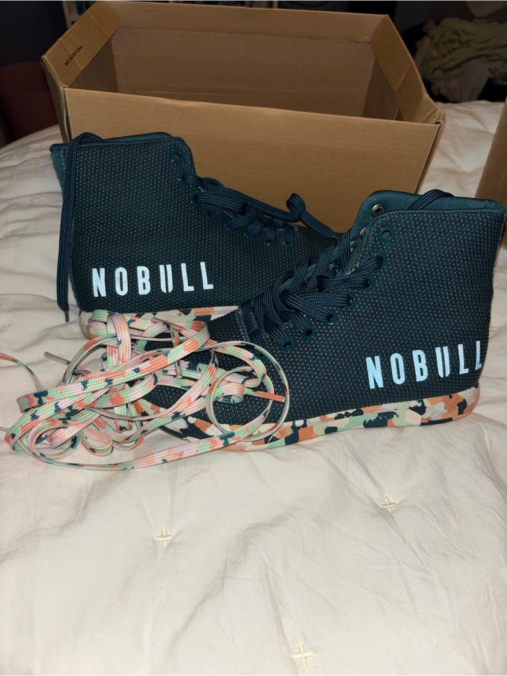 NOBULL Teal High-Top Trainers with Multicolor Camo Sole